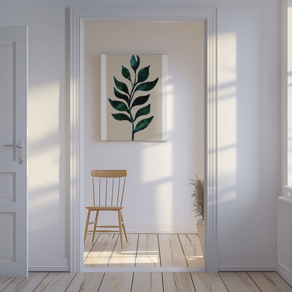 Stylized Plant Motif With Dark Green Leaves | Canvas