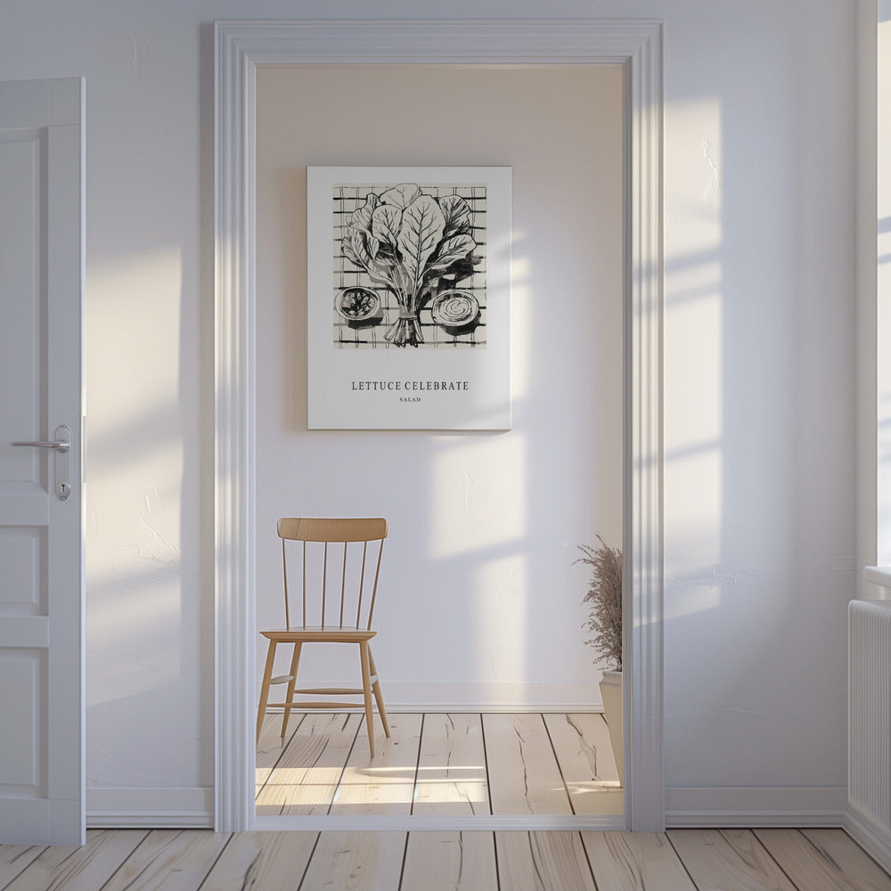 Black And White Ink Illustration Of Salad Ingredients | Canvas