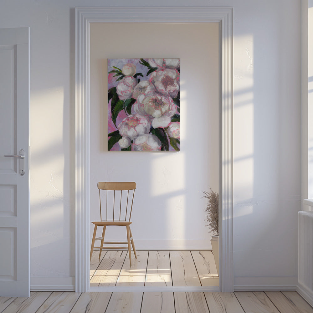 White Peonies With Pink Highlights | Canvas