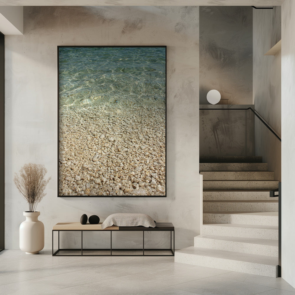 Aqua Ocean and Golden Pebbles | Poster