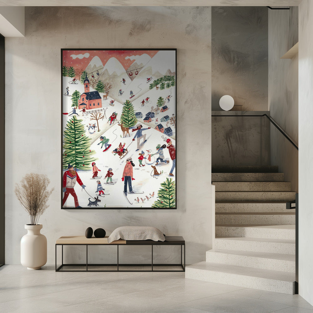 Mountain landscape with houses in the snow | Poster