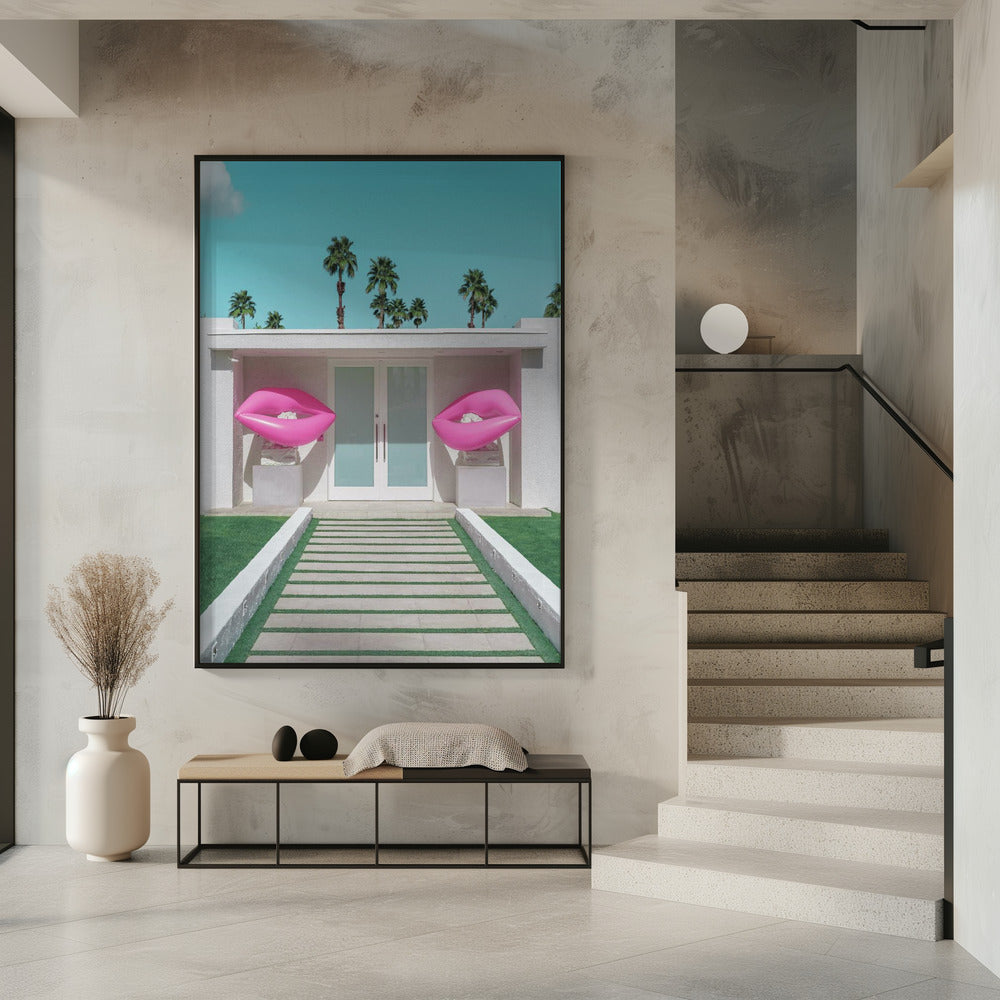 Mid-Century Modern House with Pink Lips | Poster