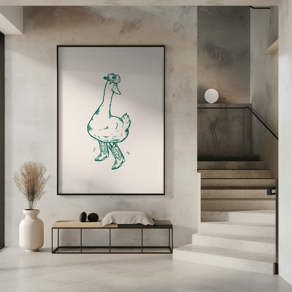 Duck wearing Western Boots in green | Poster