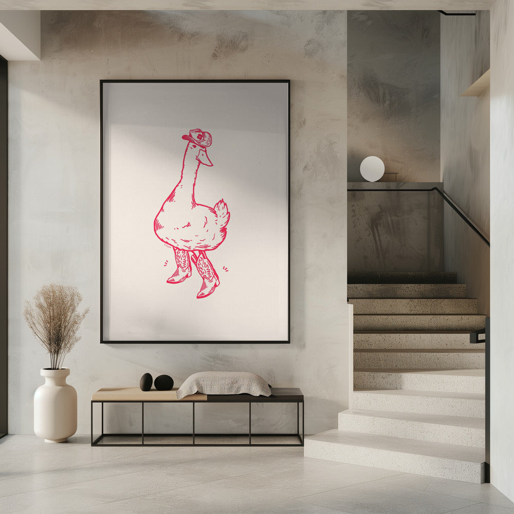 Duck wearing Western Boots in pink | Poster