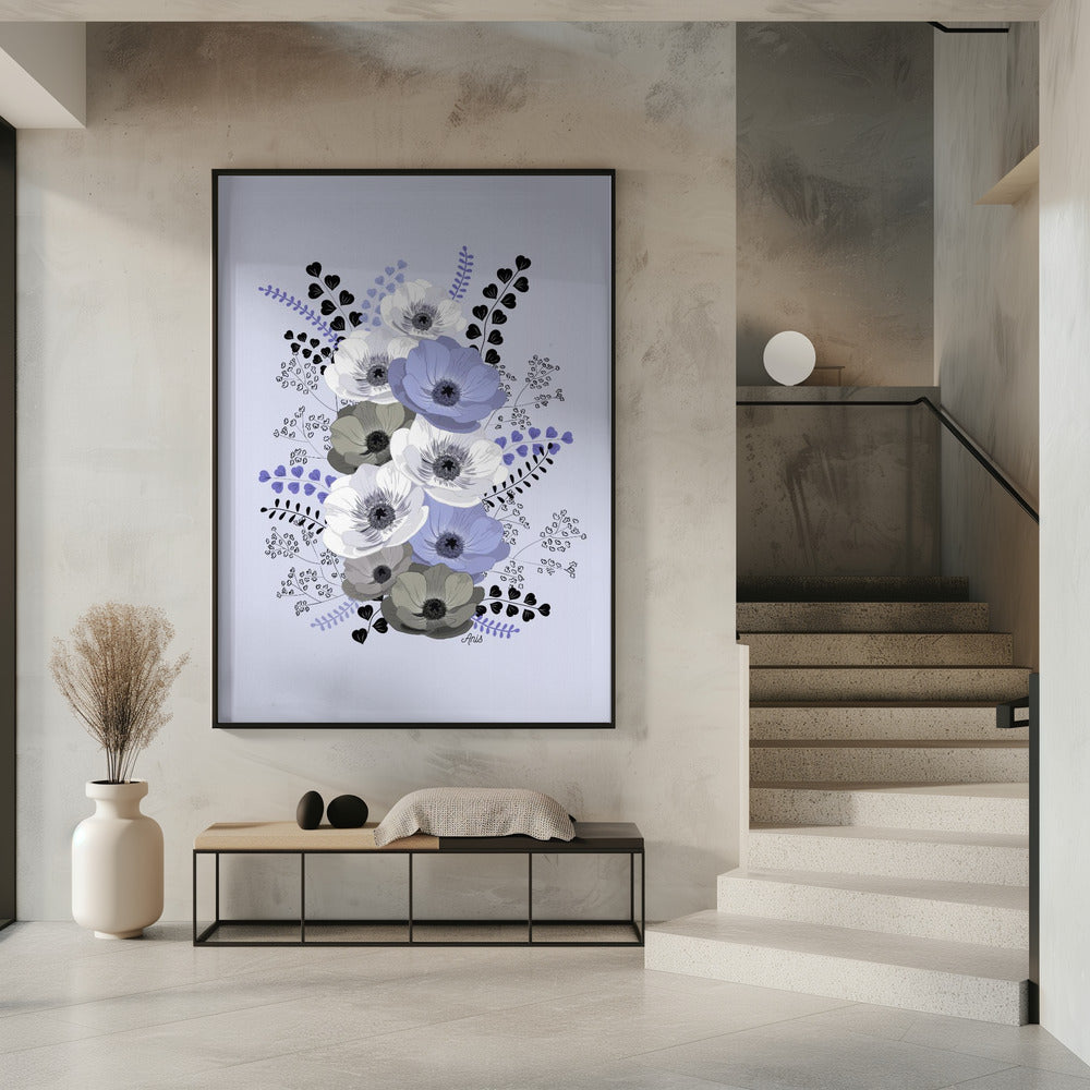 Anemones Floral Bouquet Blue | Poster