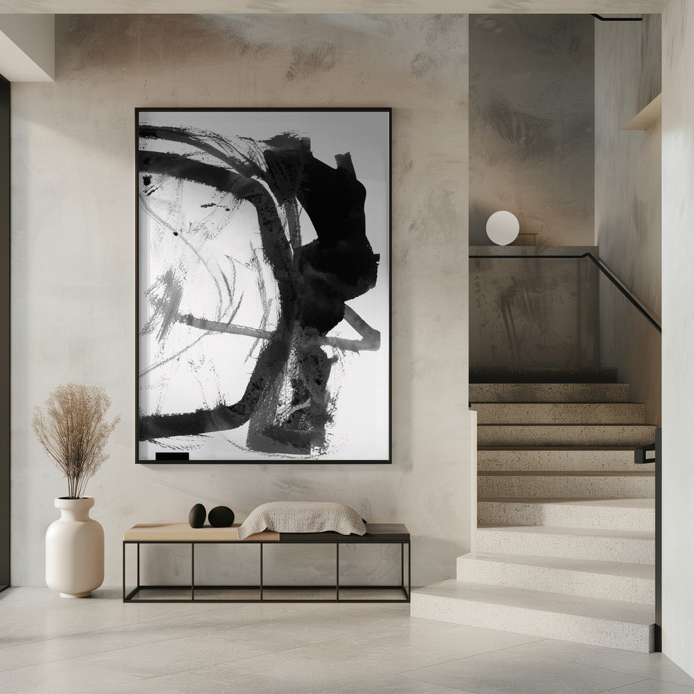Black & Grey Ink Abstract Art Print | Poster