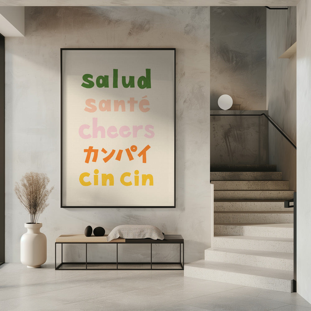 Cheers Typography - Salud Santé Cheers Kanpai Cin cin | Poster