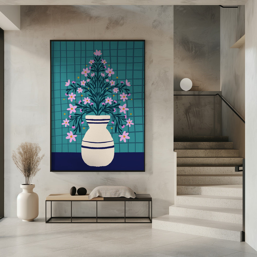 Turquoise Flowers In a Vase | Poster