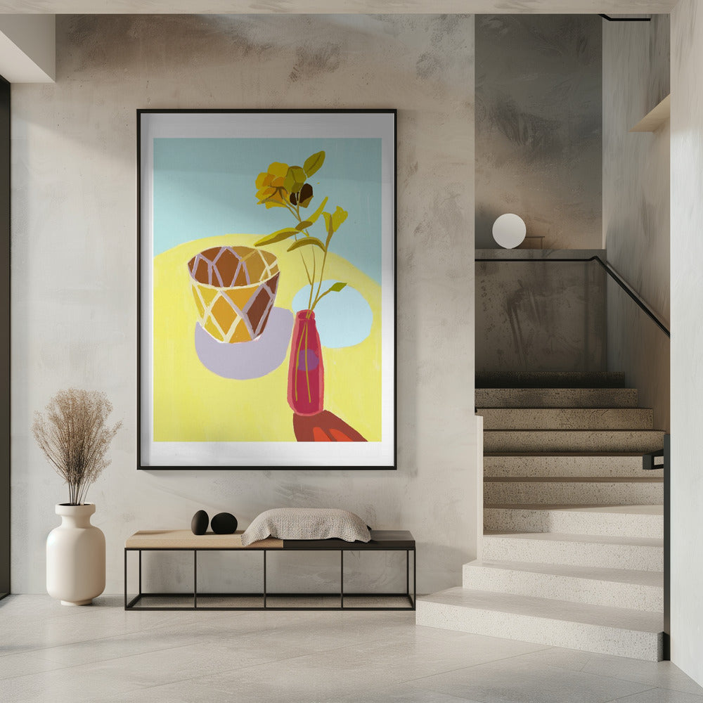 Yellow Flowers in a Red Pot | Poster