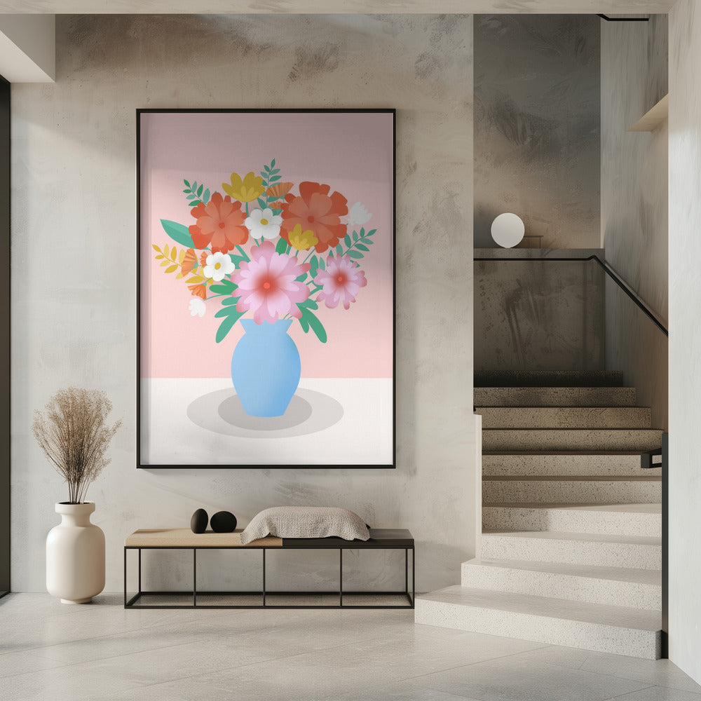 Vibrant Bouquet of Flowers in a Blue Vase | Poster