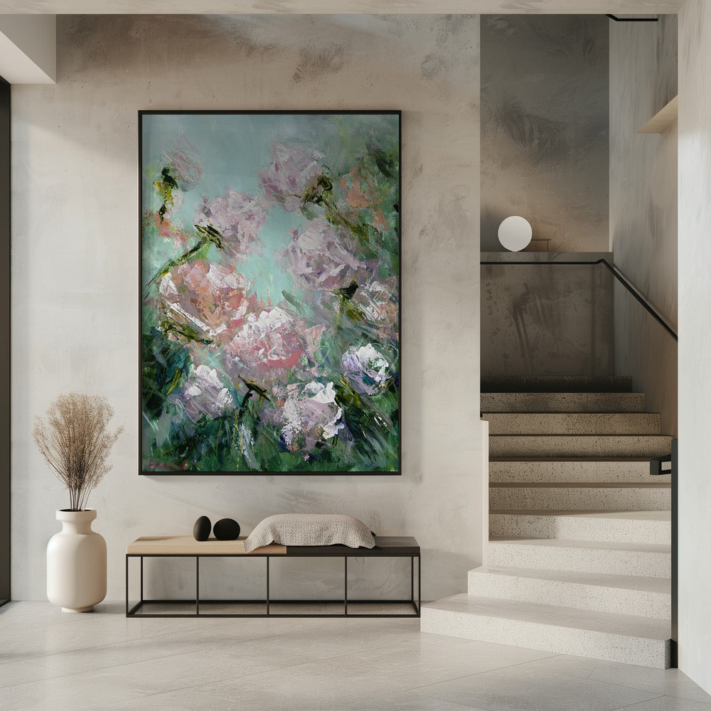 Floral Brushstrokes in Pink and Green | Poster