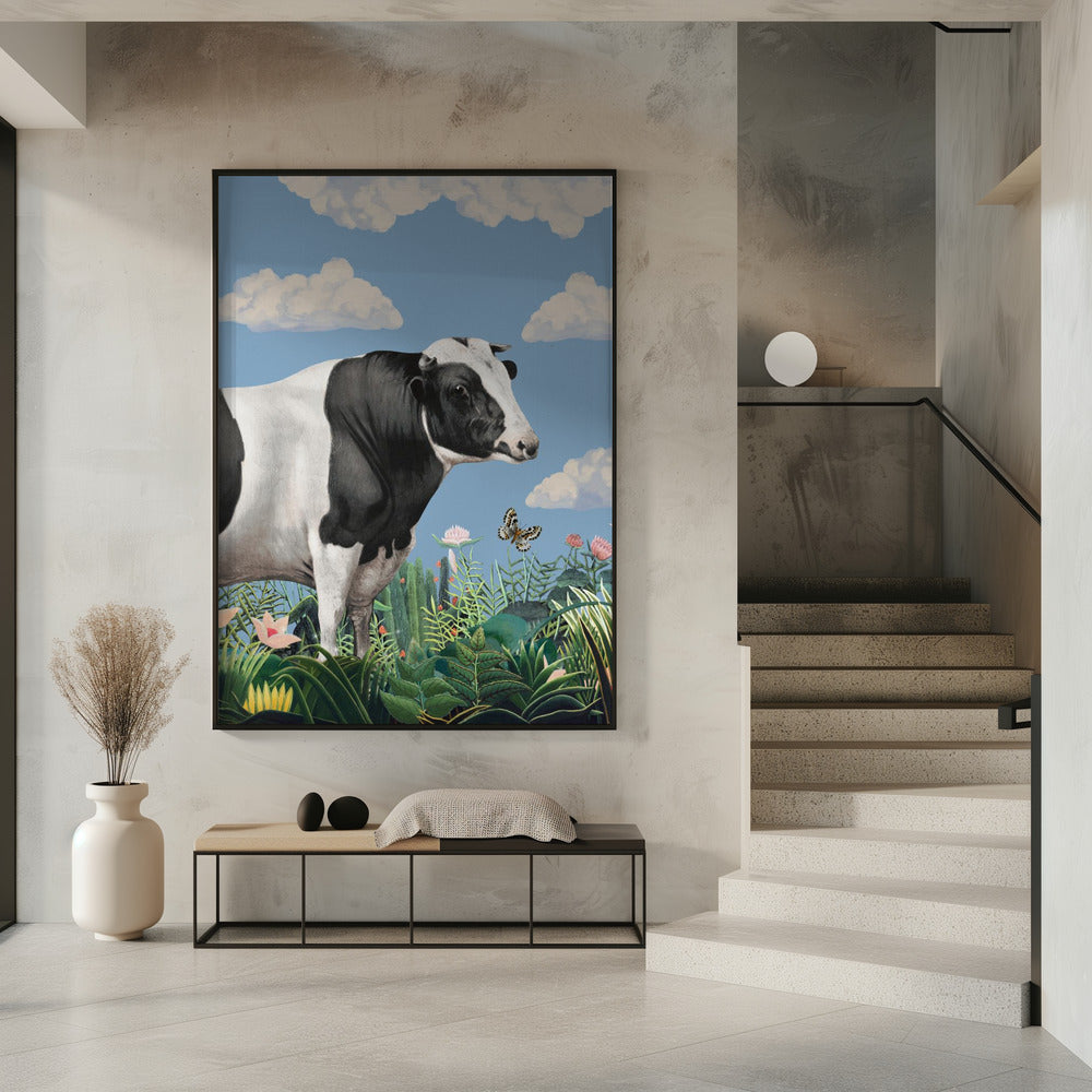 Colourful Portraits of Happy Cows (butterfly Included) | Poster