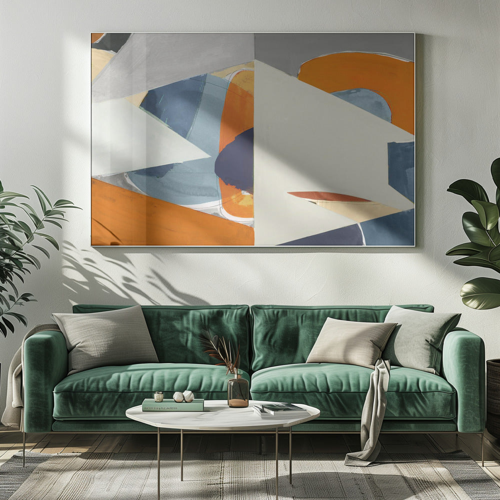 Orange, Blue Grey Abstract Art Print | Canvas