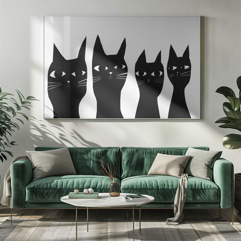 Four black cats | Canvas