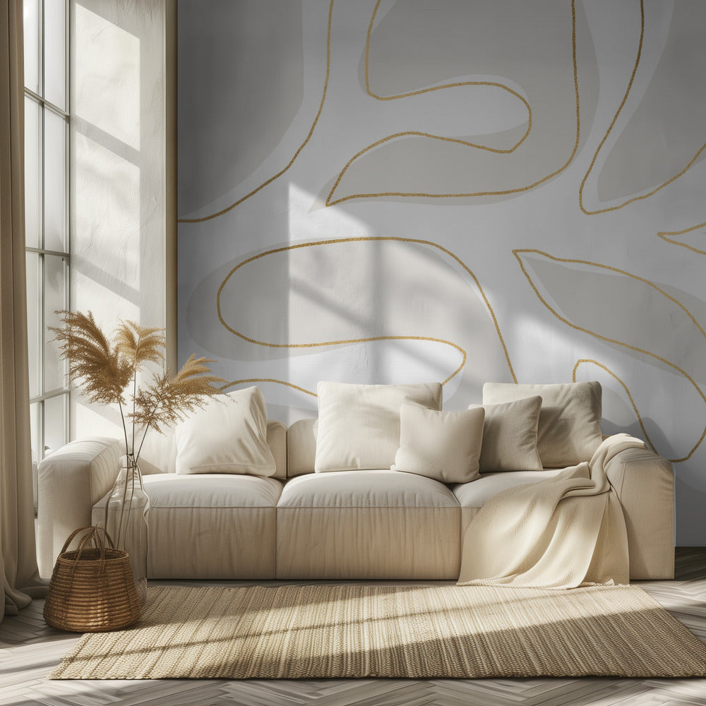 Abstract Twig White and Gold | Wallpaper