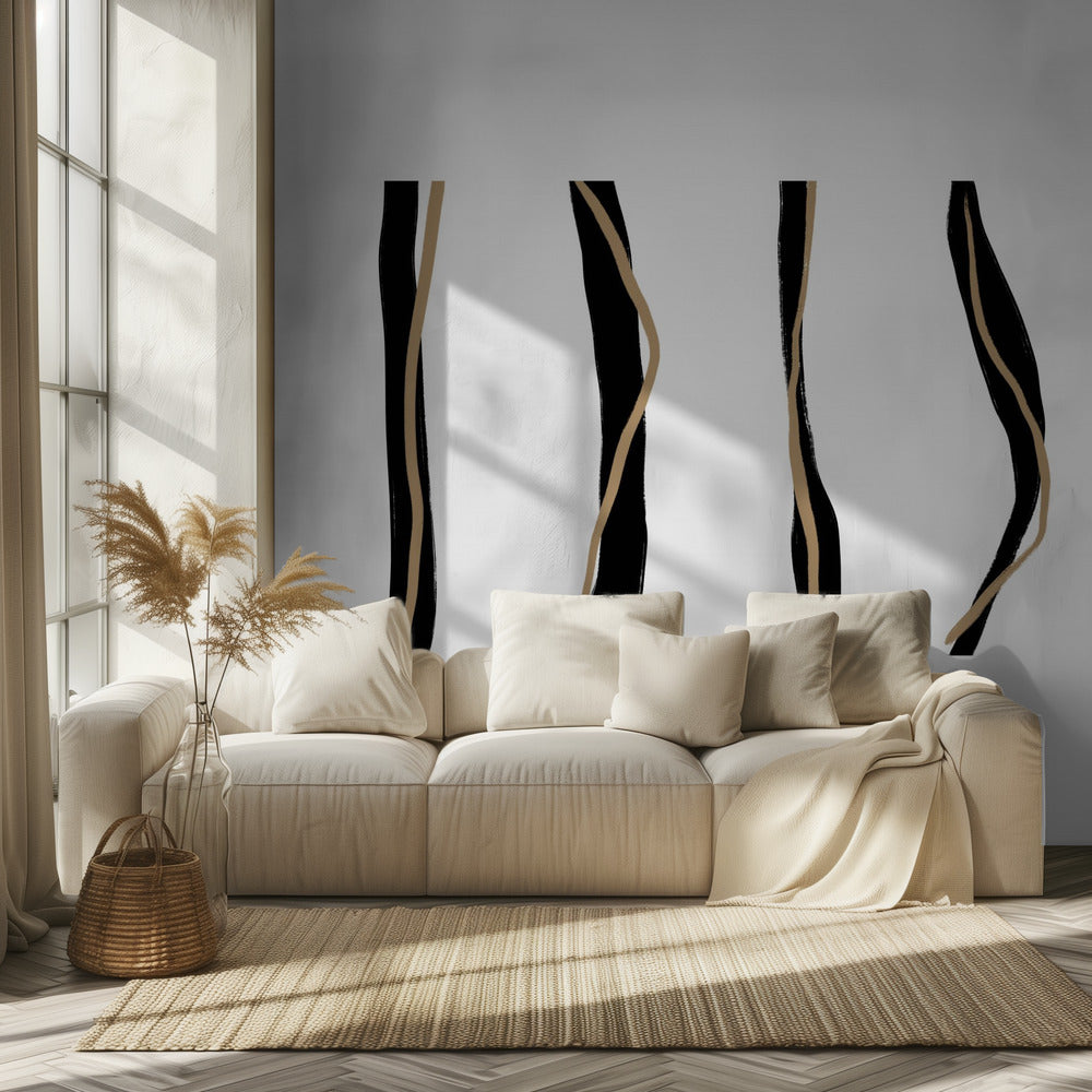 Black And Beige Wavy Lines On A White Background | Wallpaper