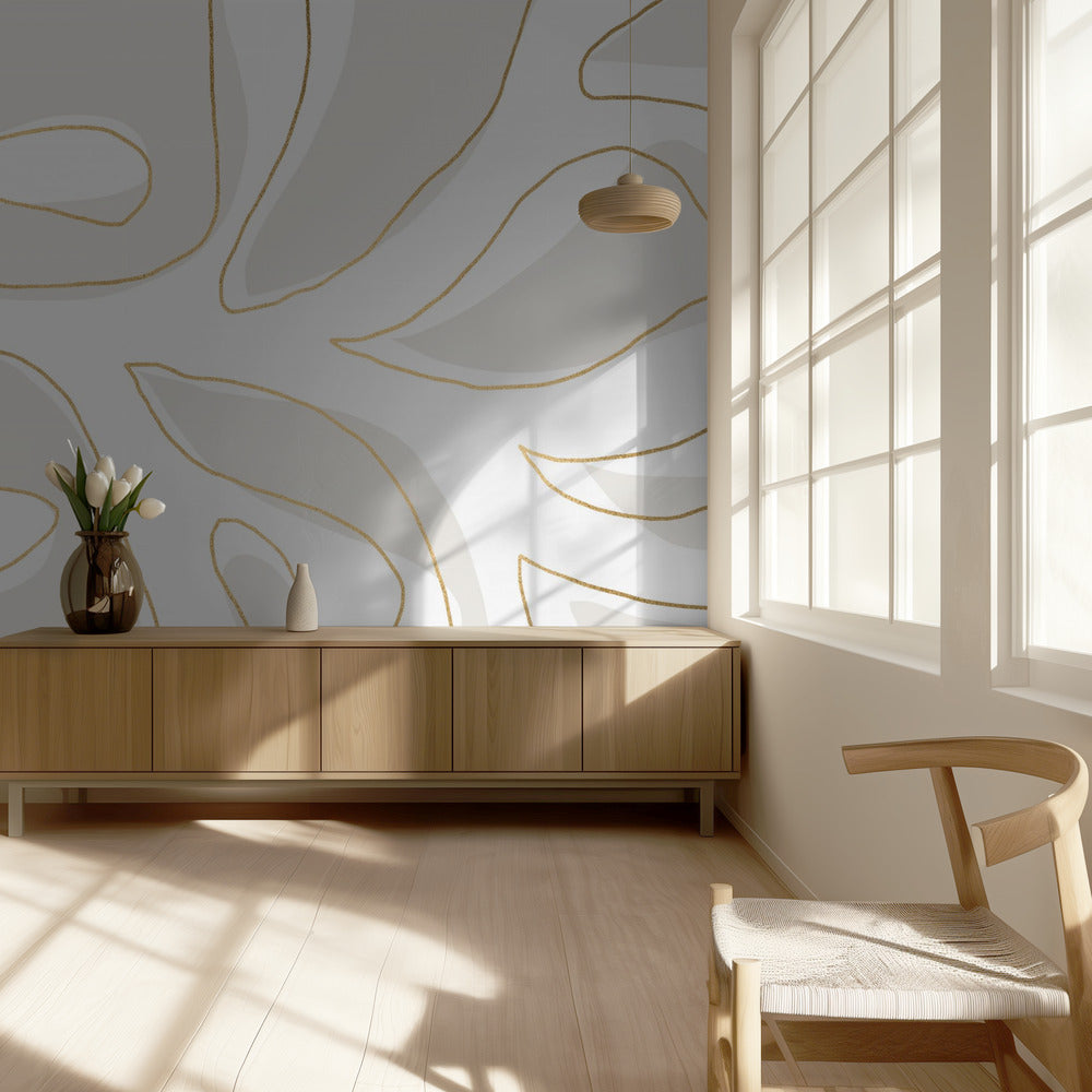 Abstract Twig White and Gold | Wallpaper