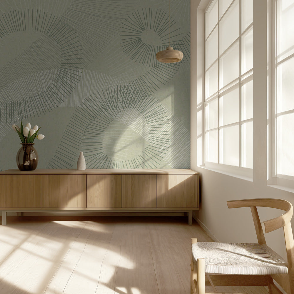 calming essentials Curved Lines soft sage | Wallpaper