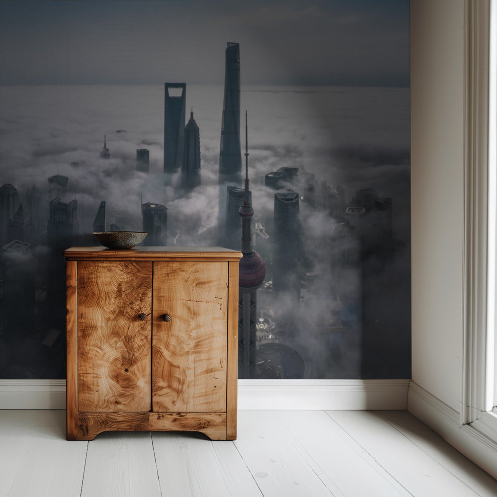 Shanghai in the fog from above | Wallpaper