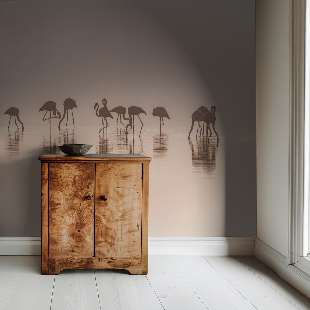 Flamingos in the mist | Wallpaper