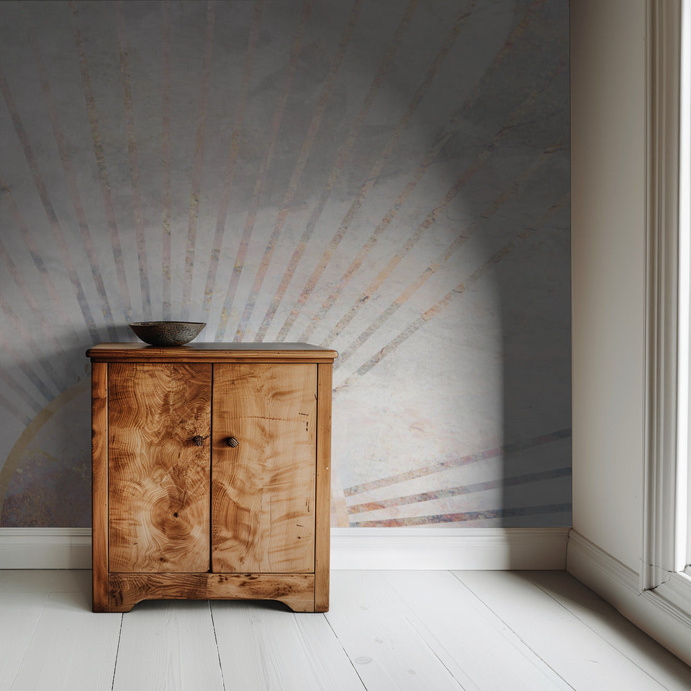Gold sun rays mural concrete | Wallpaper