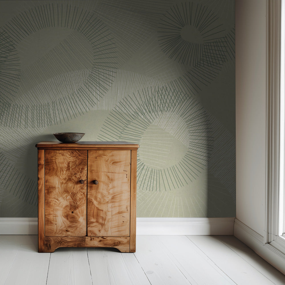 calming essentials Curved Lines soft sage | Wallpaper