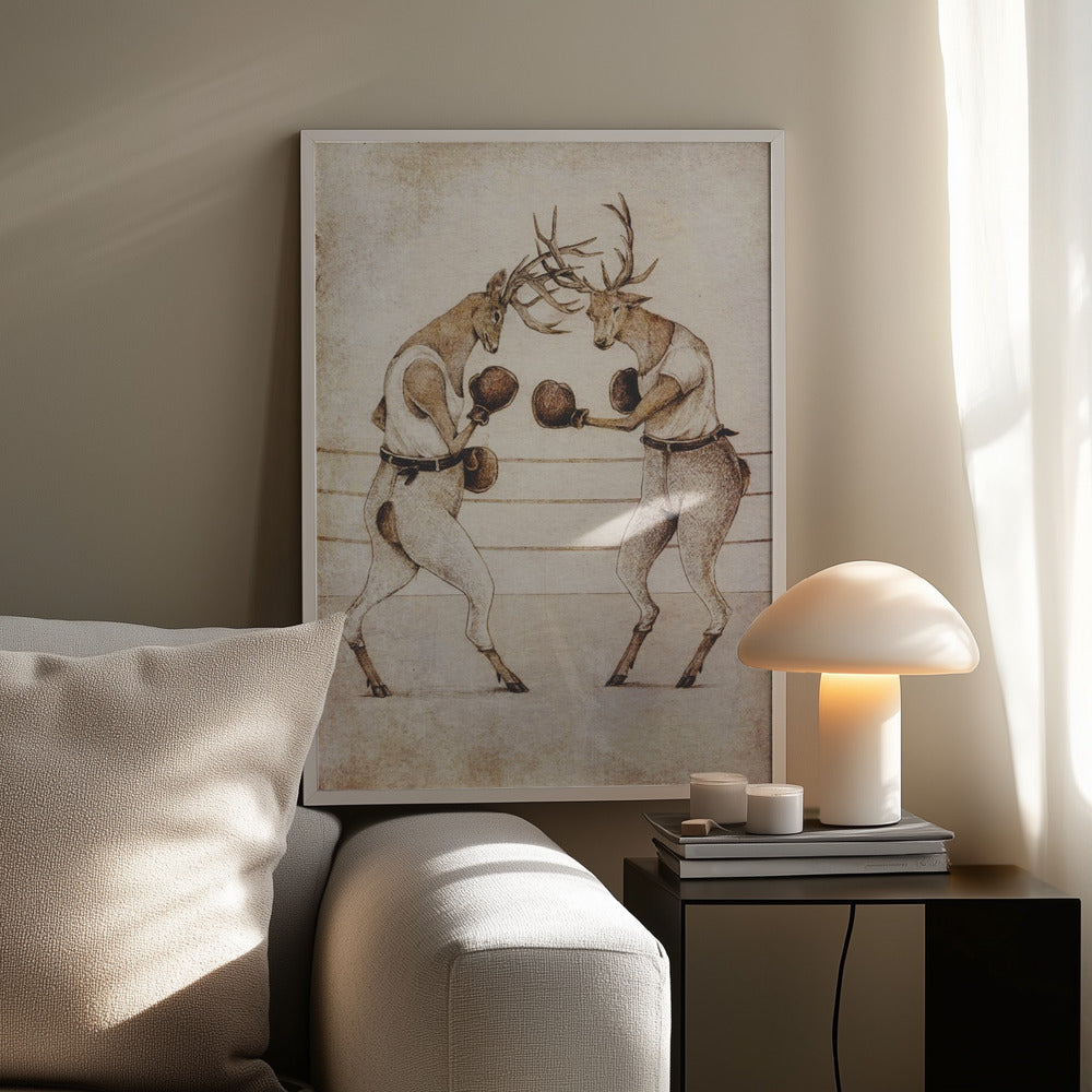Deer Fight Vintage Style | Poster