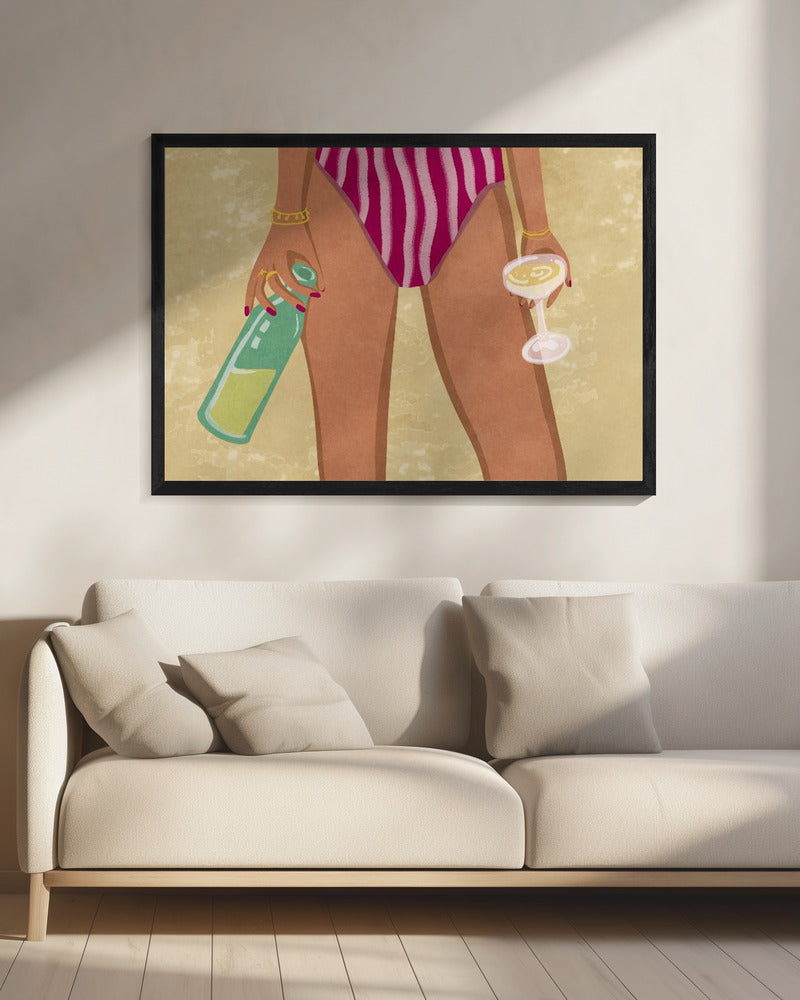 Girl with wine at the beach | Canvas