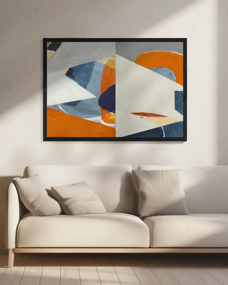 Orange, Blue Grey Abstract Art Print | Canvas