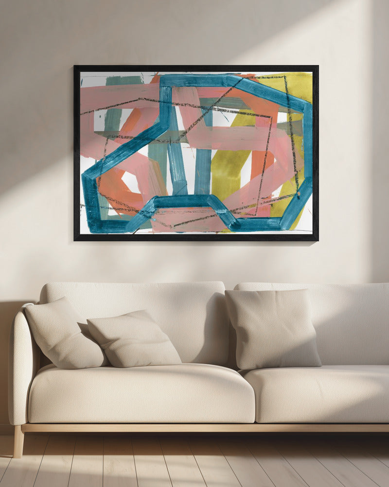 Blue & Pink Abstract Lines Art Print | Canvas