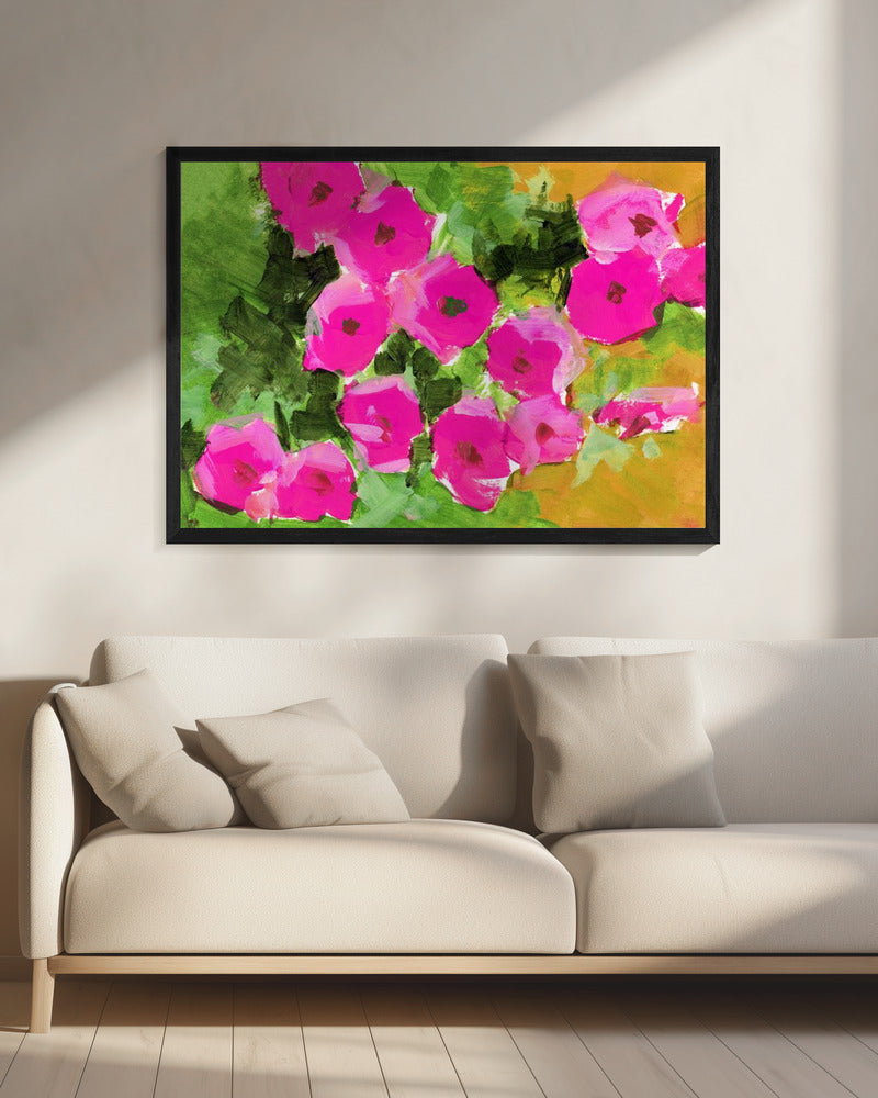 Vibrant Pink Flowers And Lush Green Leaves | Canvas