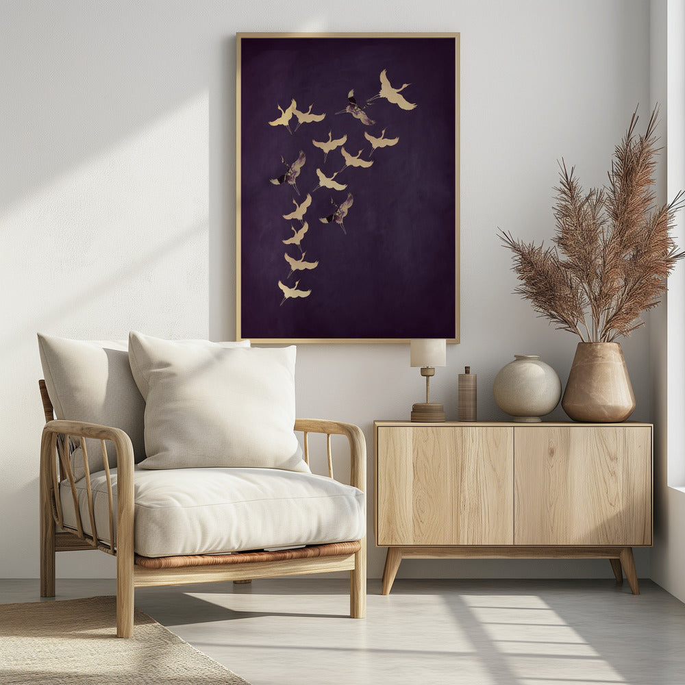 Purple Flying Cranes | Poster