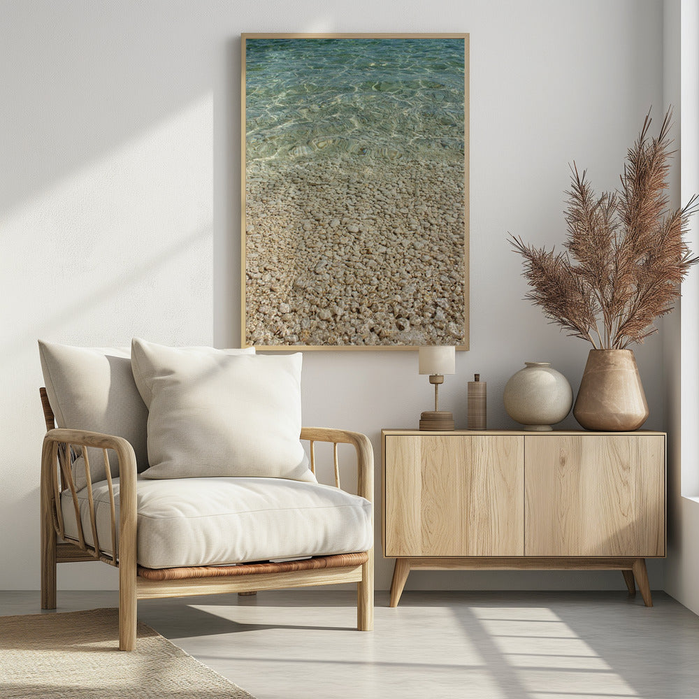 Aqua Ocean and Golden Pebbles | Poster
