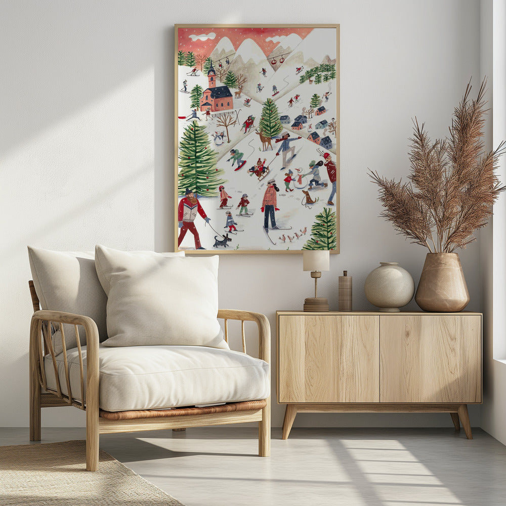 Mountain landscape with houses in the snow | Poster