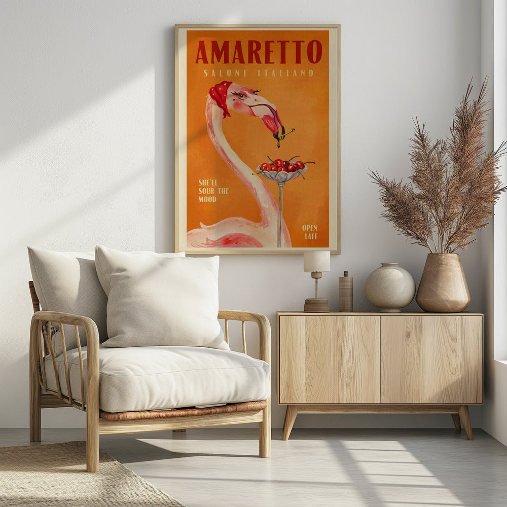 Amaretto Flamingo Art Deco Italian Cafe Travel Art | Poster