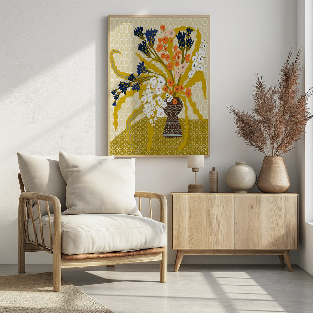 Floral Contemporary Still Life Mustard Yellow | Poster