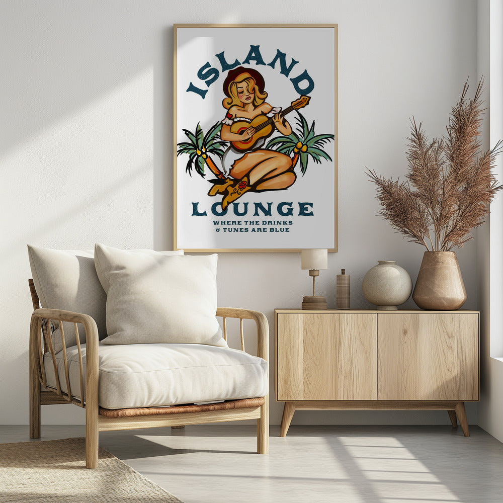 Island Lounge Tropical Pin Up Girl Playing Guitar | Poster