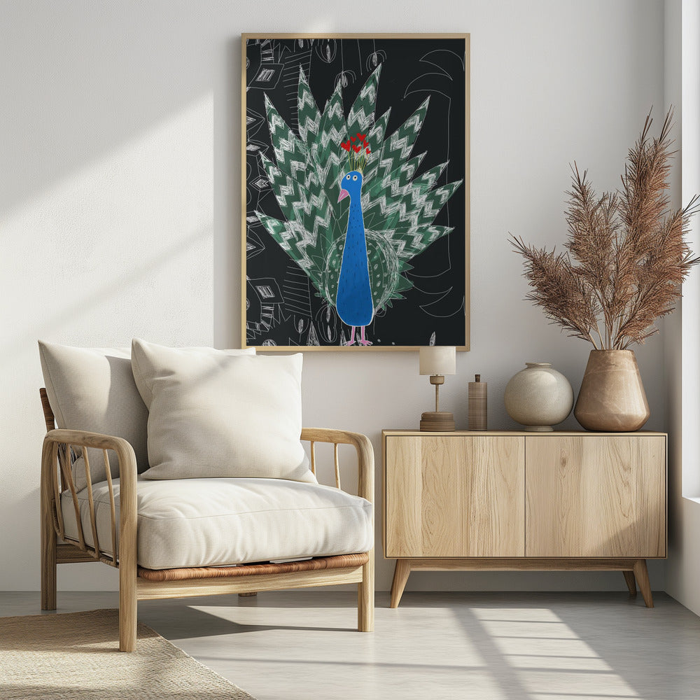 Cute Peacock with Jungle Doodle by Artist Carla Daly | Poster