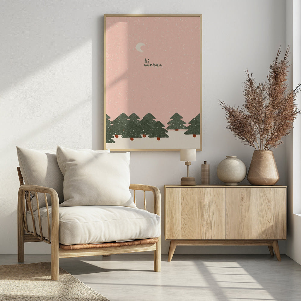 Magical snowfall in the forest. Hello winter | Poster