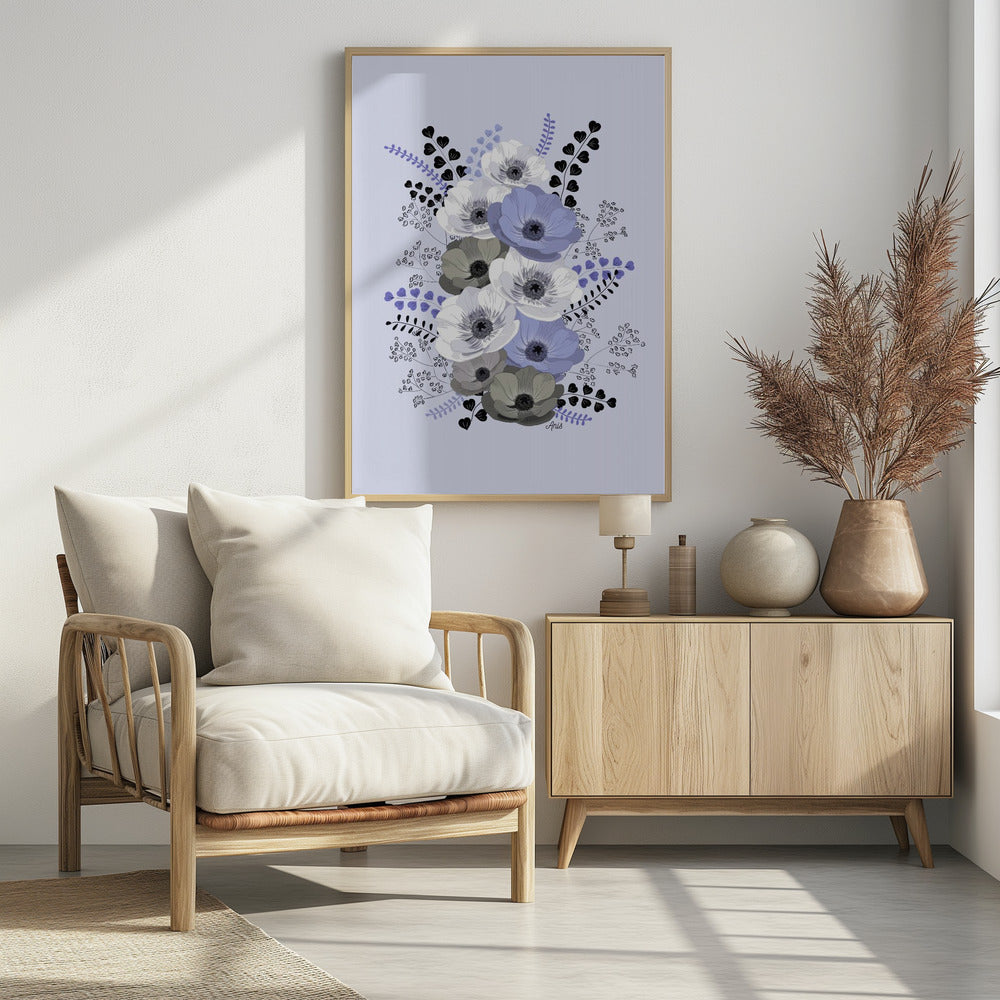 Anemones Floral Bouquet Blue | Poster