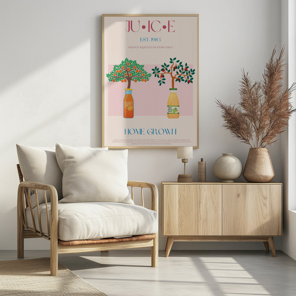 Orange and Apple Trees with Juice Bottles | Poster