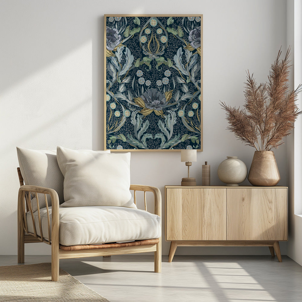 Floral Heritage Morris moonshine blue pattern | Poster