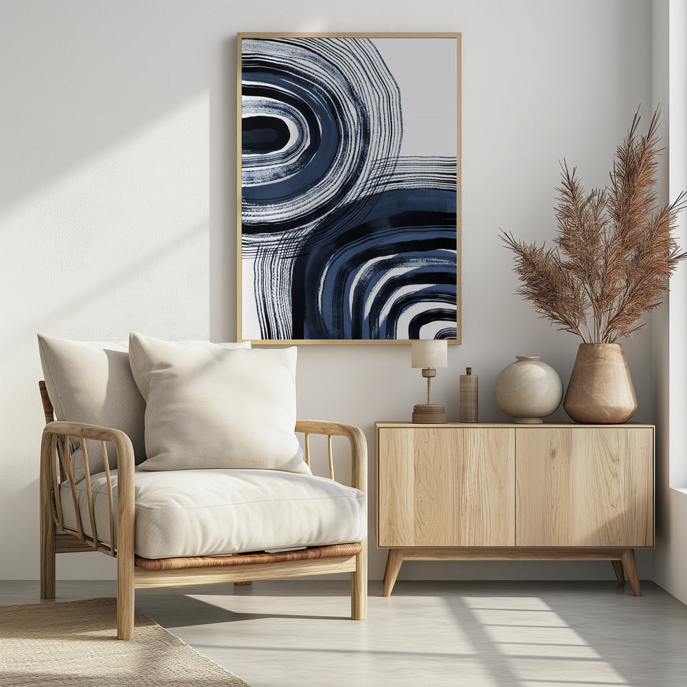 Concentric Blue and Black Brushstrokes | Poster