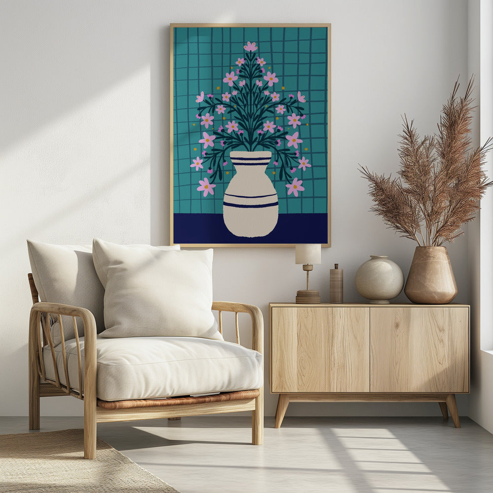 Turquoise Flowers In a Vase | Poster