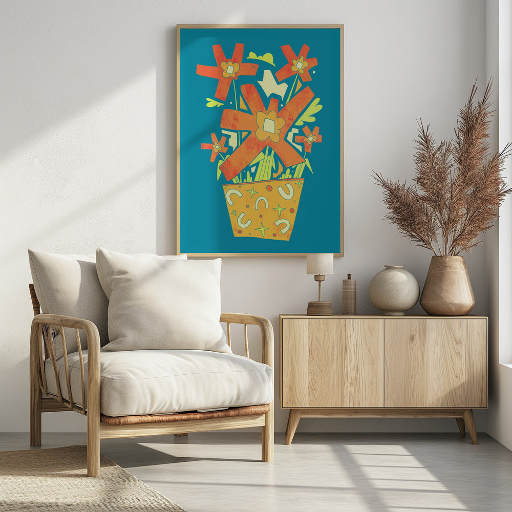 Abstract Flowers In A Decorative Pot | Poster