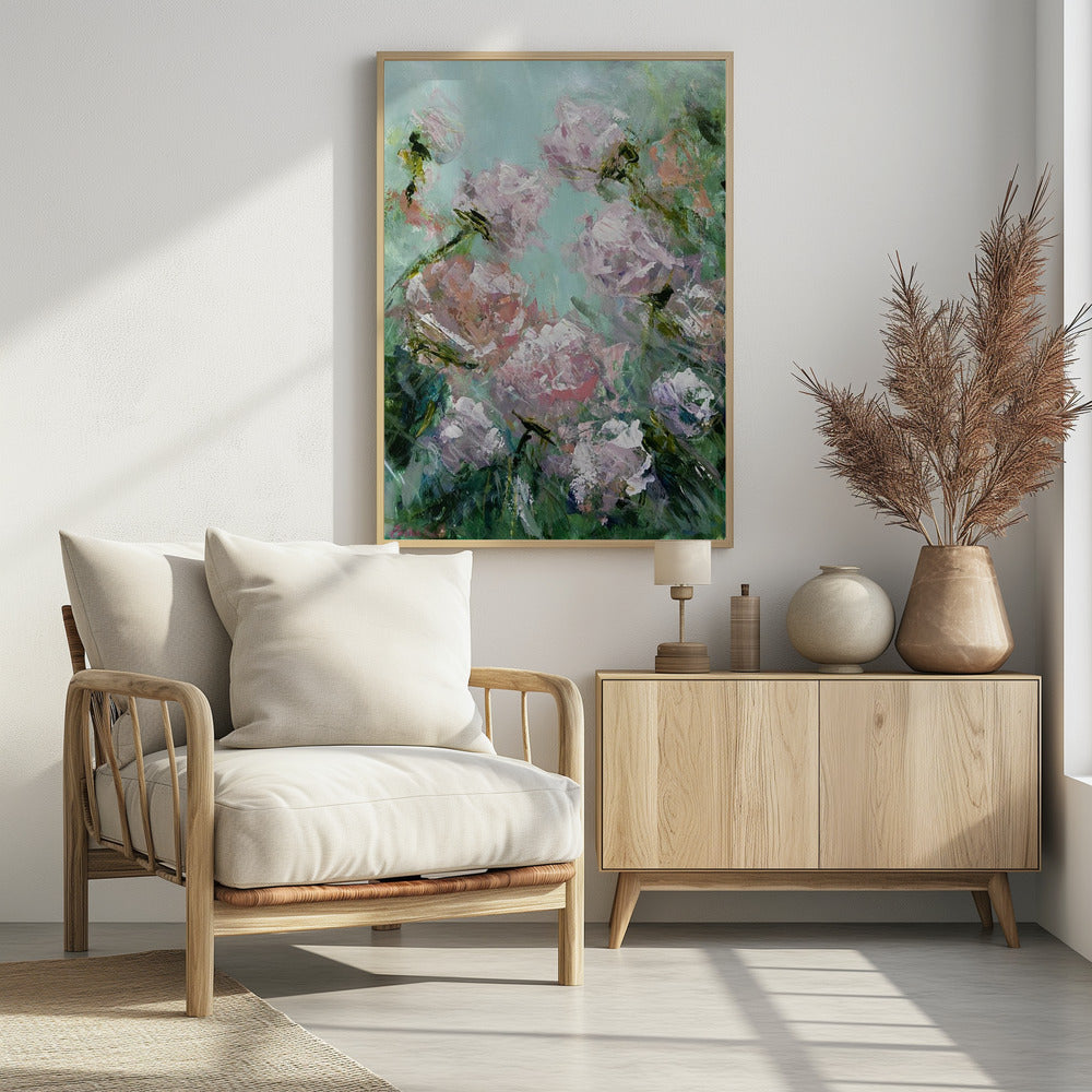 Floral Brushstrokes in Pink and Green | Poster