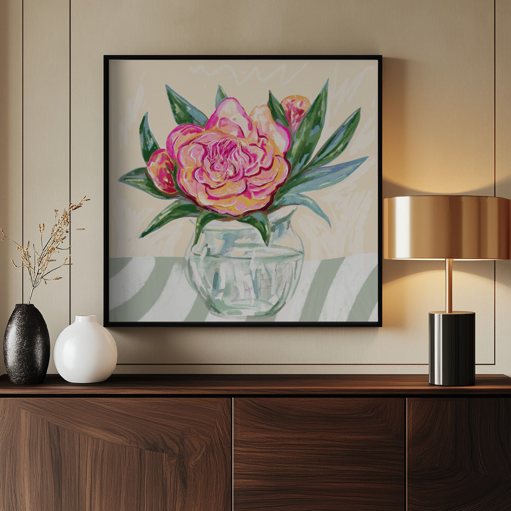Peony in Glass Vase | Poster