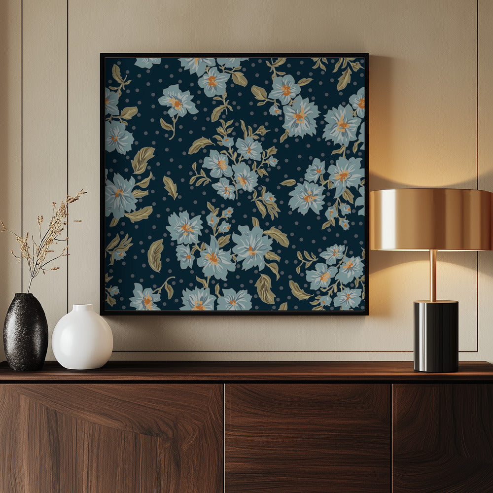 Floral Heritage bouquet moonshine blue pattern | Poster