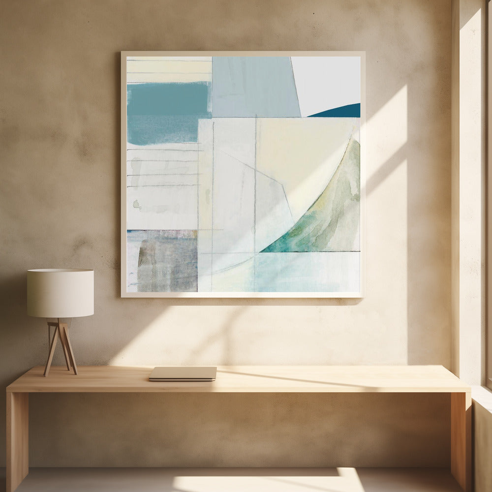 Abstract Blue and White Shapes Neutral No 1 Print | Poster