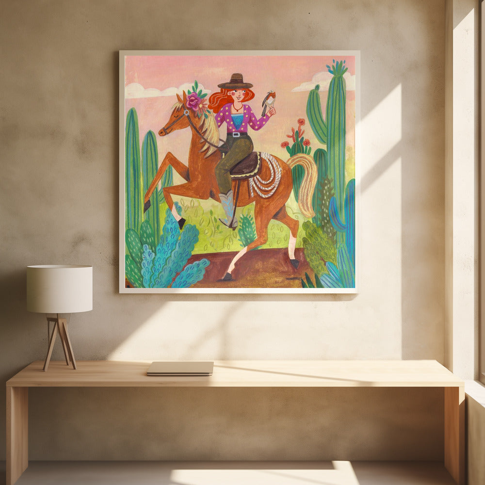 Cowgirl on horse in the desert | Poster